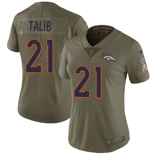 Nike Broncos #21 Aqib Talib Olive Women's Stitched NFL Limited Salute to Service Jersey